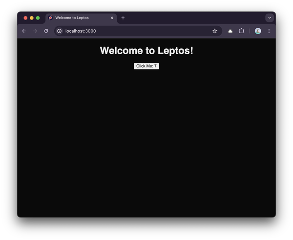 The default Leptos start page using the start-axum template